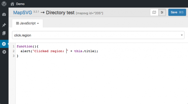 WordPress interactive map - javaScript editor