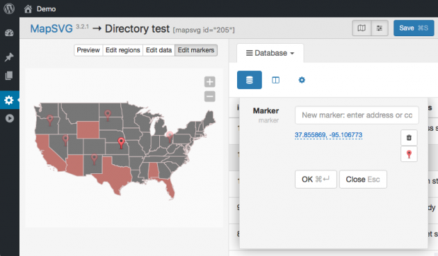 WordPress interactive map - markers