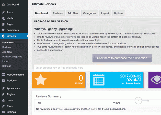Ultimate Reviews dashboard