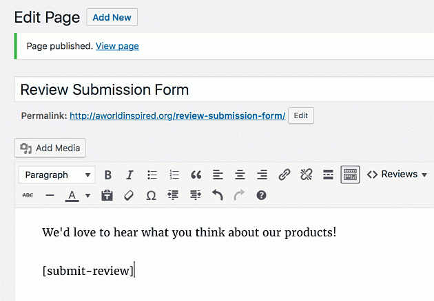 Ultimate Reviews submission form