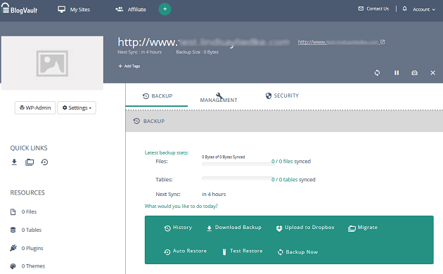 BlogVault - Dashboard