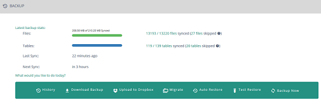 BlogVault - Dashboard - Dashboard, Backup