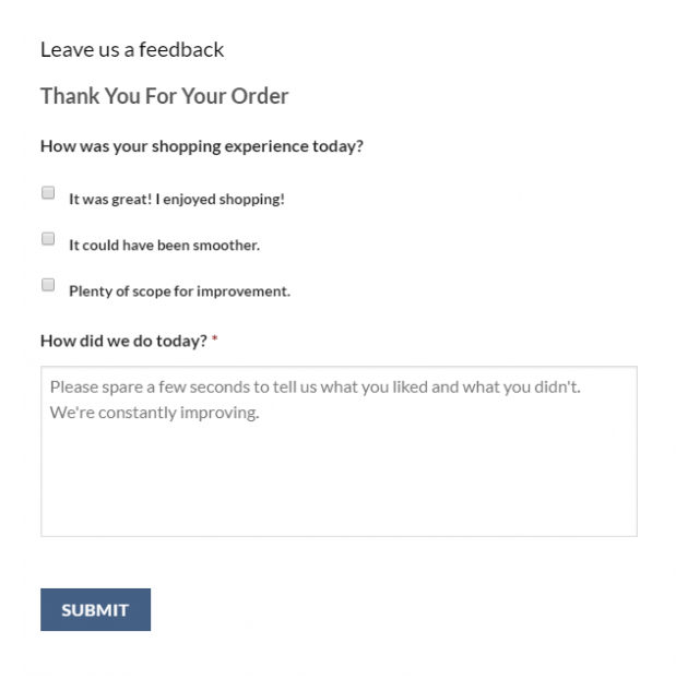 WooCommerce Thank You page with Survey