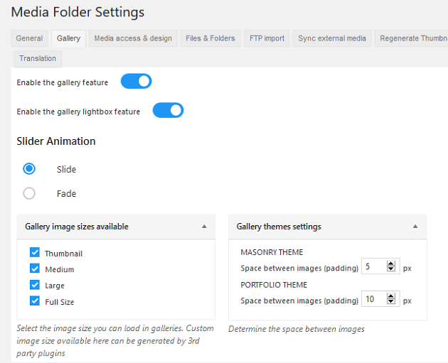 WP Media Folder - Gallery Settings