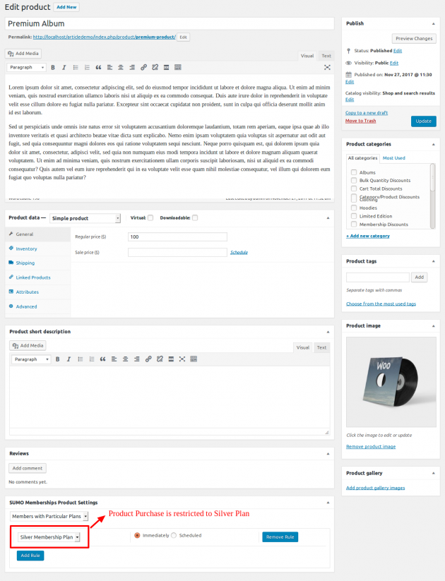 SUMO Memberhips - Product Restriction Settings