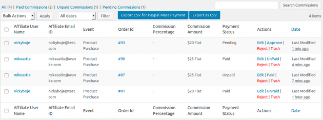 SUMO Affiliates - Affiliate Commission Table