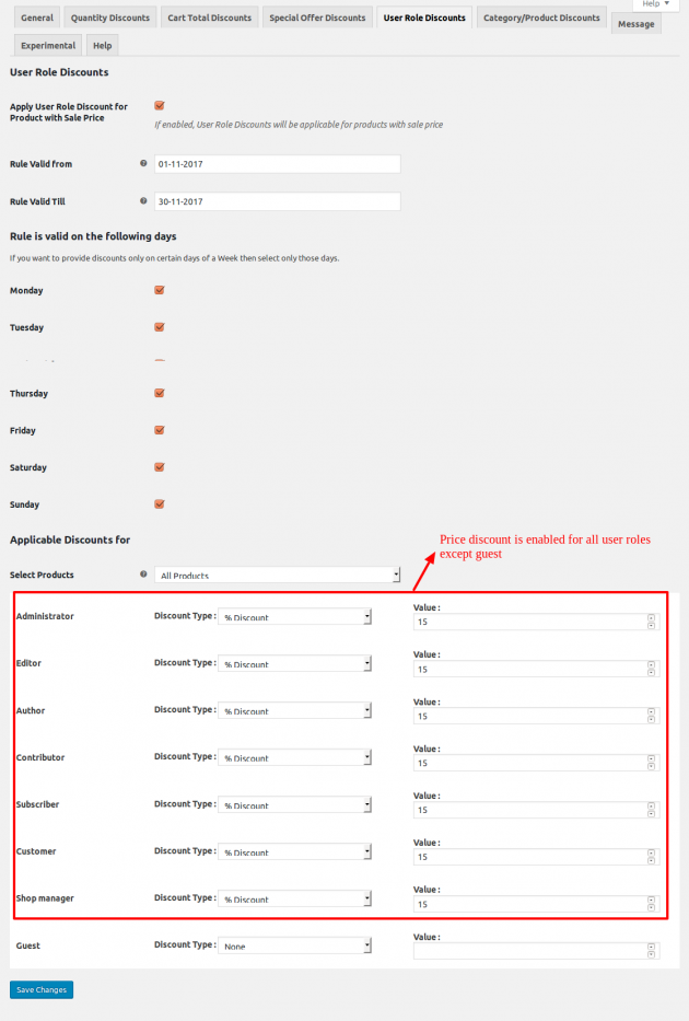 WooCommerce Dynamic Pricing - User Role Discounts Admin
