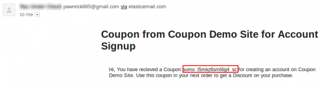 SUMO Coupons - WooCommerce Coupon System -Account Signup Autoapply - Email