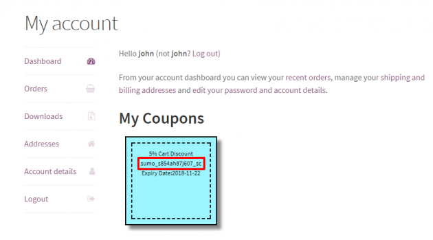 SUMO Coupons - WooCommerce Coupon System -Social - CreditEmail - Account Page