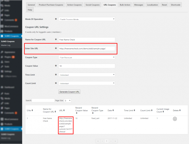 SUMO Coupons - WooCommerce Coupon System - Coupon URL - Settings