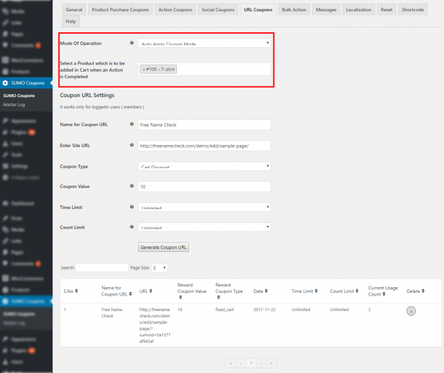SUMO-Coupons - WooCommerce Coupon System -Coupon URL - Auto Apply Settings