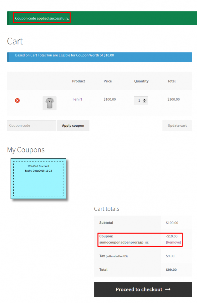 SUMO Coupons - WooCommerce Coupon System -Coupon URL - Auto Apply - Frontend
