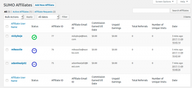 SUMO Affiliates - Admin Affiliate Dashboard