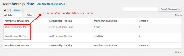 SUMO Memberhips - Created Plan List
