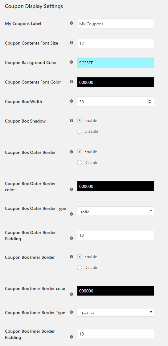 SUMO Coupons - WooCommerce Coupon System - Display settings