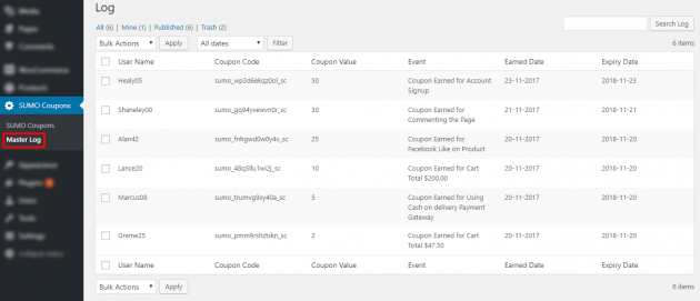 SUMO Coupons - Maser Log