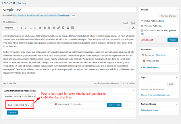 SUMO Memberhips - WooCommerce Membership - Post Restriction Settings