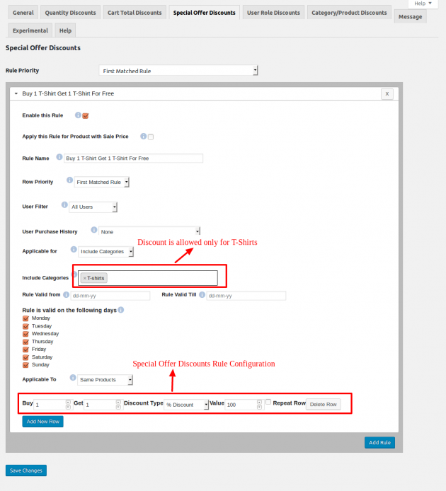 WooCommerce Dynamic Pricing - Special Offer Discounts Admin Rule1