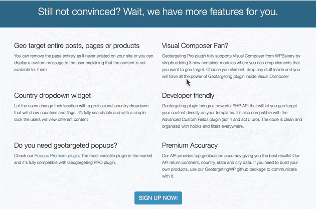 Geotargeting WP features