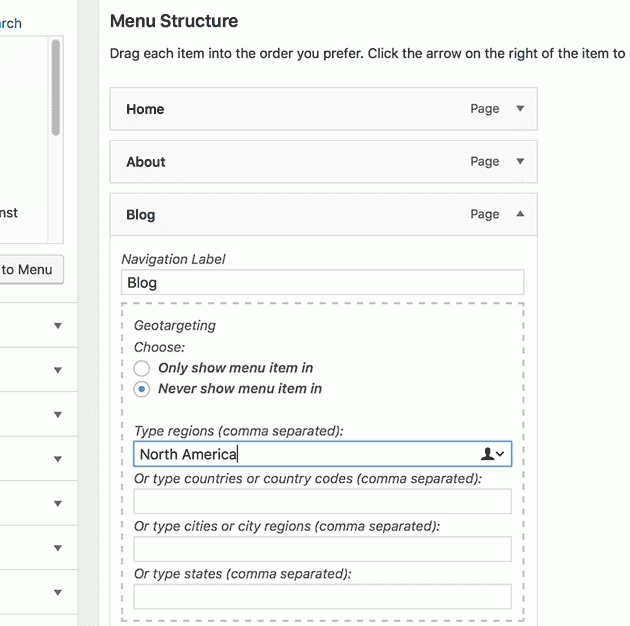 Geotargeting WordPress menus