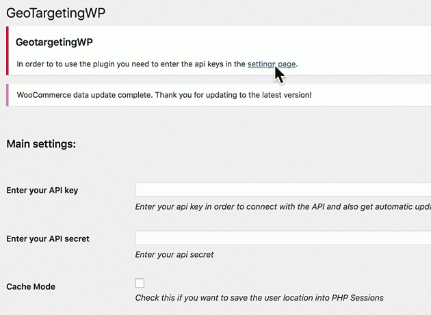 Geotargeting WP Settings