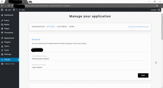 UNLOQ plugin authentication settings