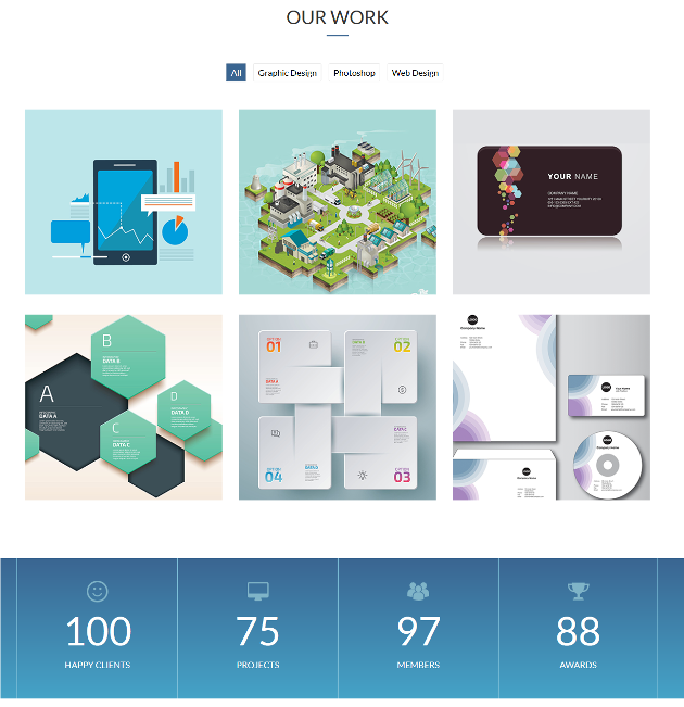Compact One- Power-Packed Free One Page WordPress Theme-Work Section