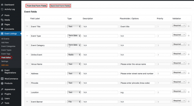 WP Event Manager Field Editor