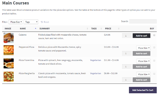 woocommerce product table example