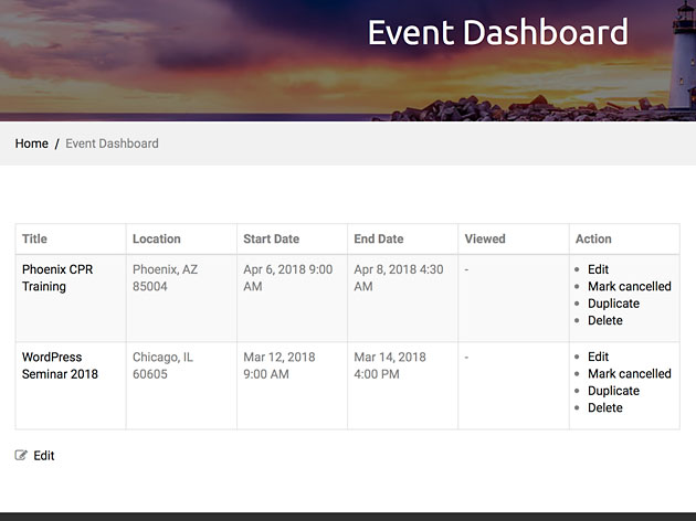 WP Event Manager Event Dashboard