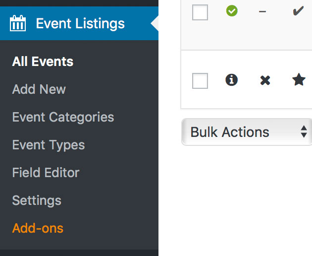 WP Event Manager menu