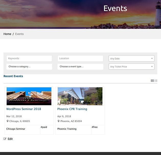 WP Event Manager Event Listings
