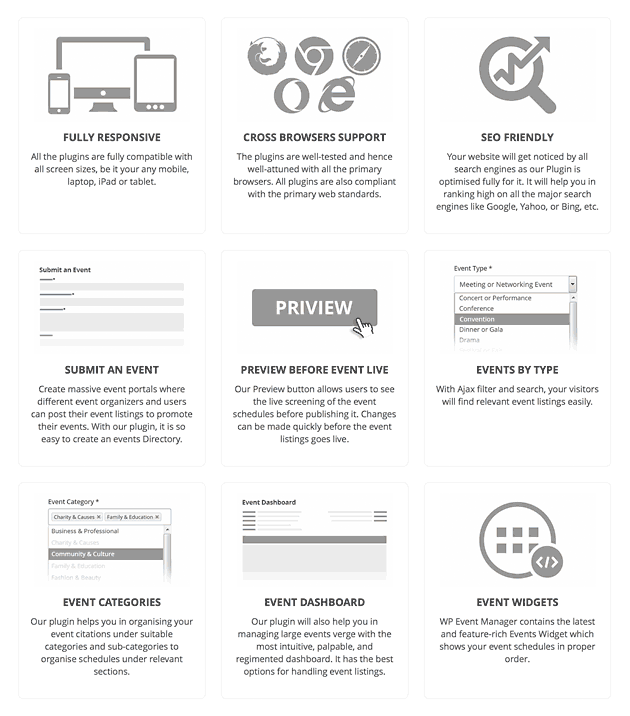 WP Event Manager features