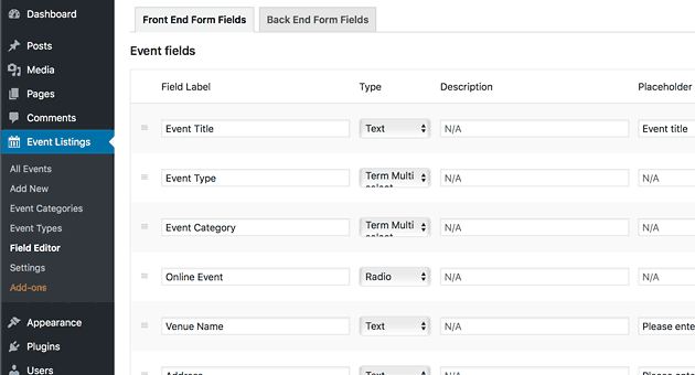 WP Event Manager Field Editor