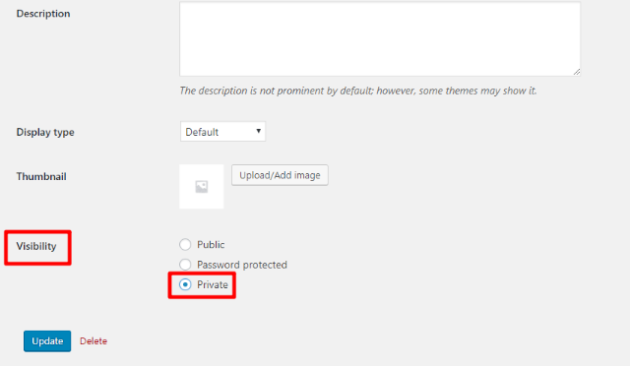 create a private woocommerce category