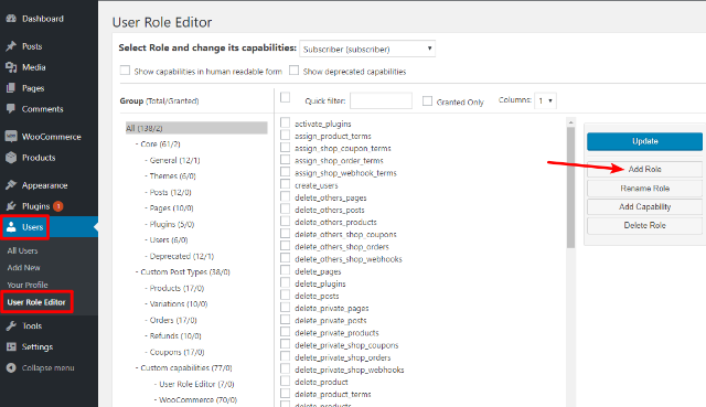 user role editor interface
