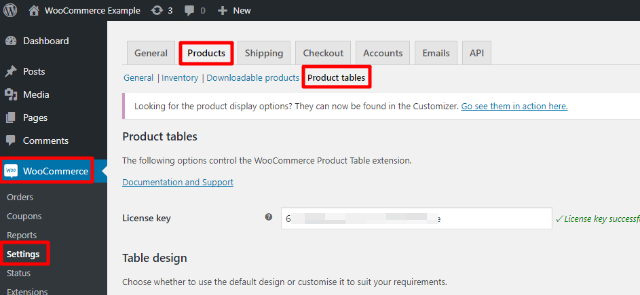 Configure WooCommerce Product Table