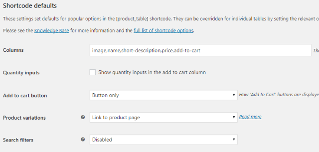 column settings