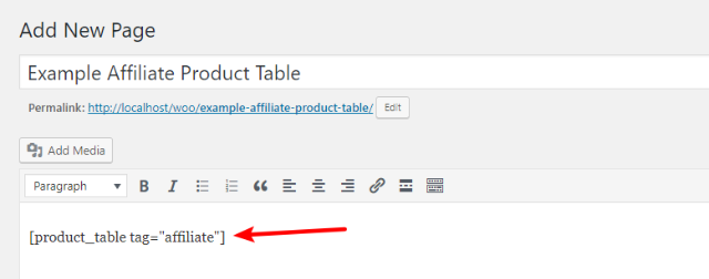 table shortcode