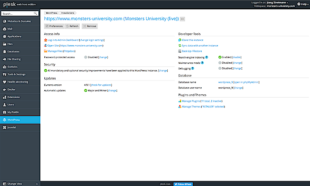 WP Toolkit - Dashboard
