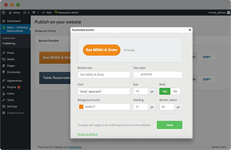 wordpress restaurant plugin - widget customization