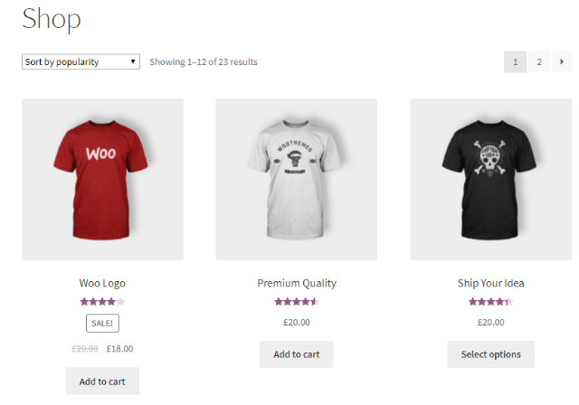 regular woocommerce shop page