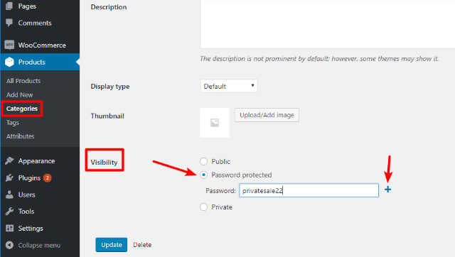 use a password to create a woocommerce secret sale