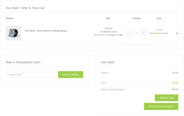 SUMO WooCommerce Deposits Payment Plans Plugin - Deposit Cart Page