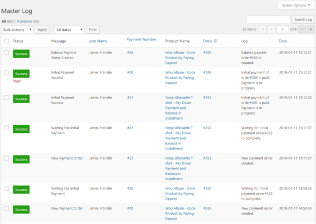 SUMO WooCommerce Deposits Payment Plans Plugin -Master Log