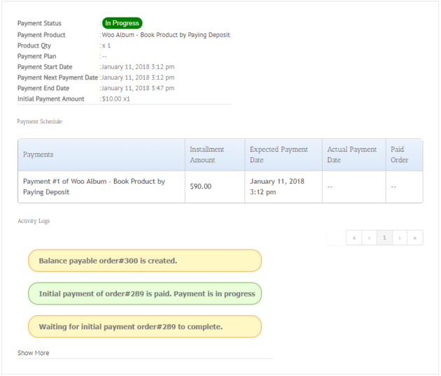 SUMO WooCommerce Deposits Payment Plans Plugin - My Payments View Deposit