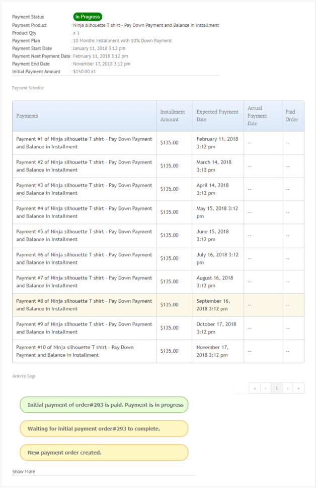 SUMO WooCommerce Deposits Payment Plans Plugin - My Payments View Payment Plan