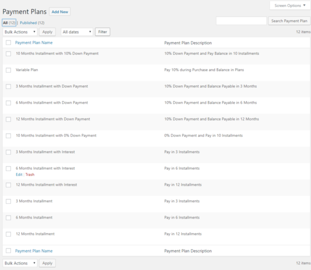 SUMO WooCommerce Deposits Payment Plans Plugin - Payment Plans Menu