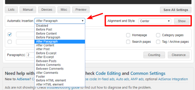 ad insertion options