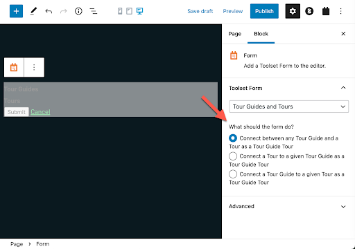 Adding the new relationship form to a page or post. 